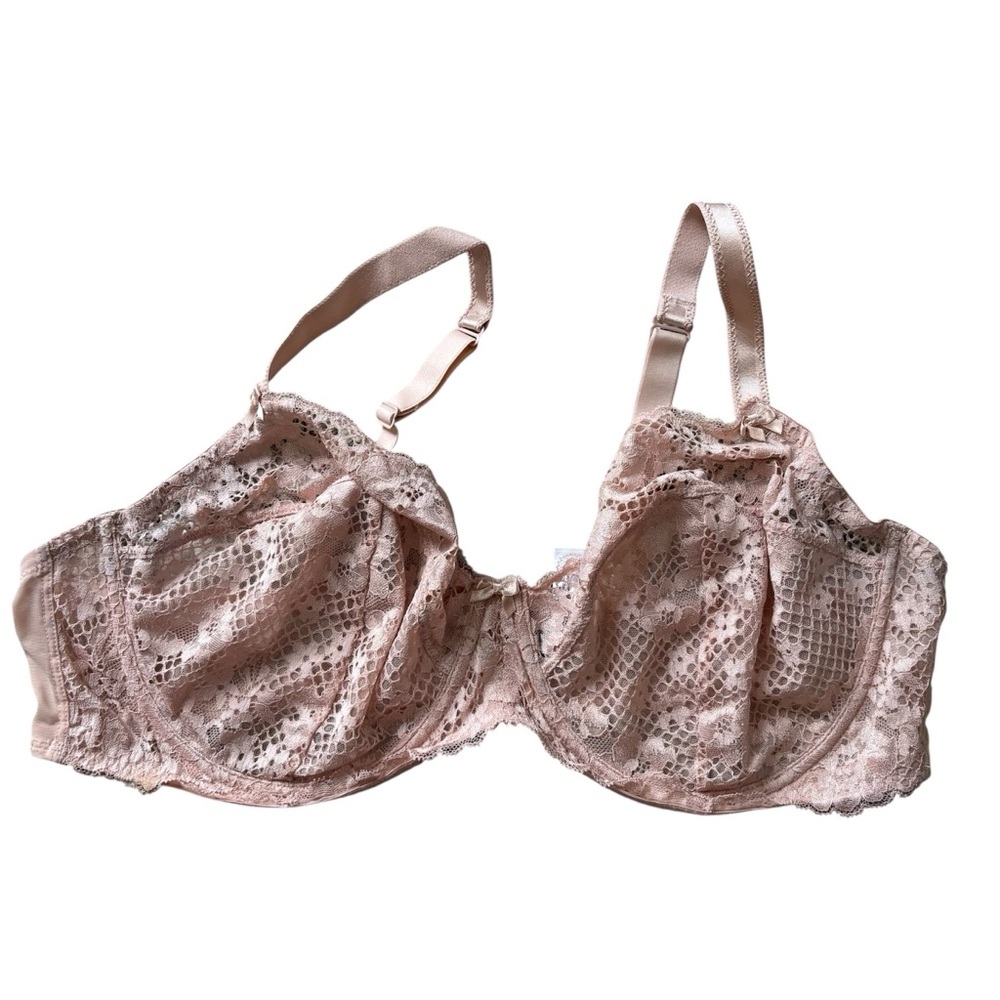 Adore Me Bra 44DDD Unlined Pink Sheer Lace Full Coverage Underwire Coquette